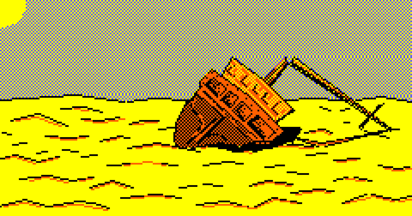 Vaisseau échoué dans le désert : écran Amstrad CPC de 1986